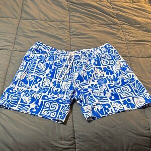 George Blue and White Graphic Swim Trunks